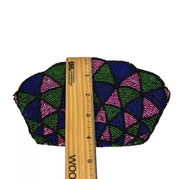 Vintage 80's Neiman Marcus Hand Beaded Shell Shaped Geometric Clutch With Zipper - Picture 11 of 11